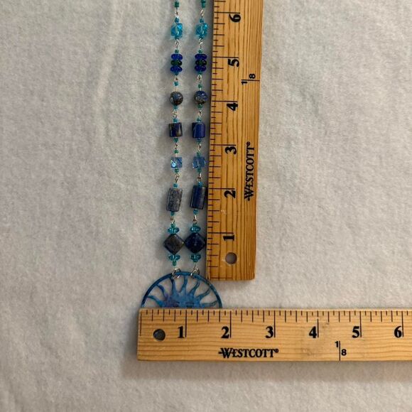 Handmade Blue Celestial Sun Pendant Necklace. - Picture 4 of 4